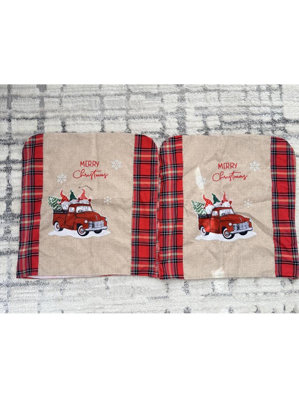 2 Christmas Slip-on Throw Pillow Covers Red Truck Gnome Plaid Holiday 18x18